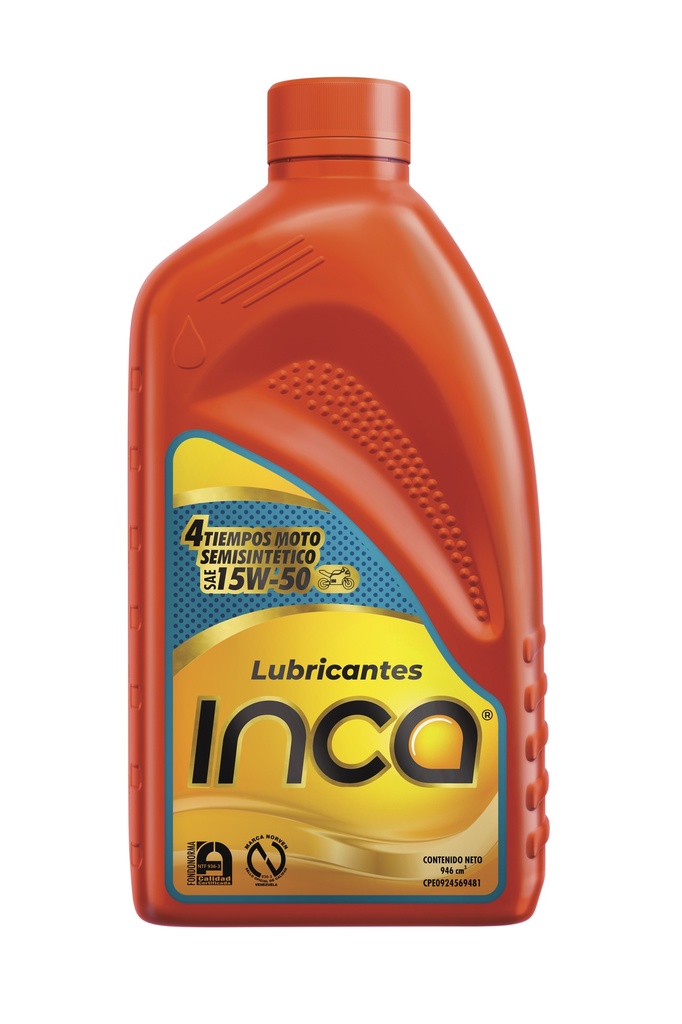 INCA S/S 4T MOTOS API SN SAE 15W50 EN CAJA DE 1/4 DE GALON NARANJA