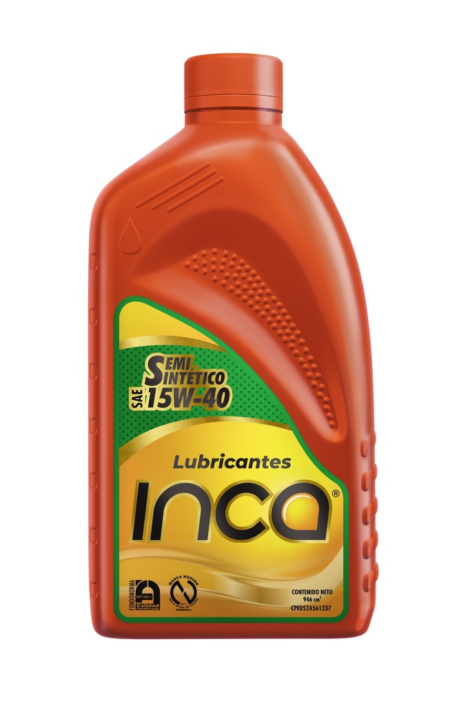 INCA SEMISINTETICO API SQ SAE 15W40 EN CAJA DE 1/4 DE GALON NARANJA
