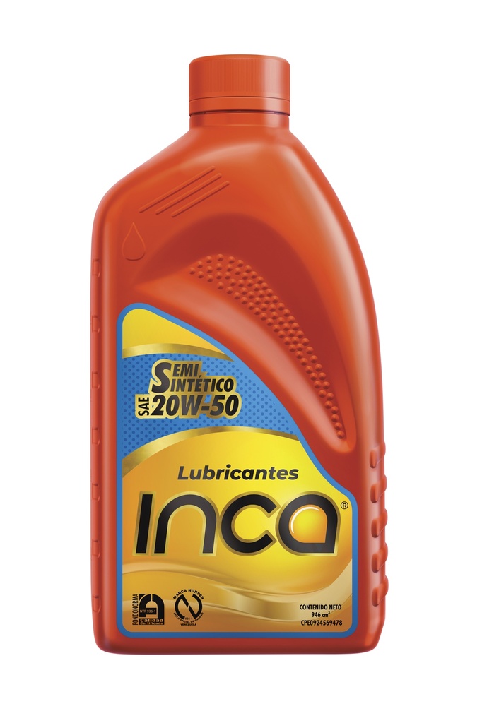 INCA SEMI SINTETICO API SQ SAE 20W50 EN CAJA DE 1/4 DE GALON NARANJA